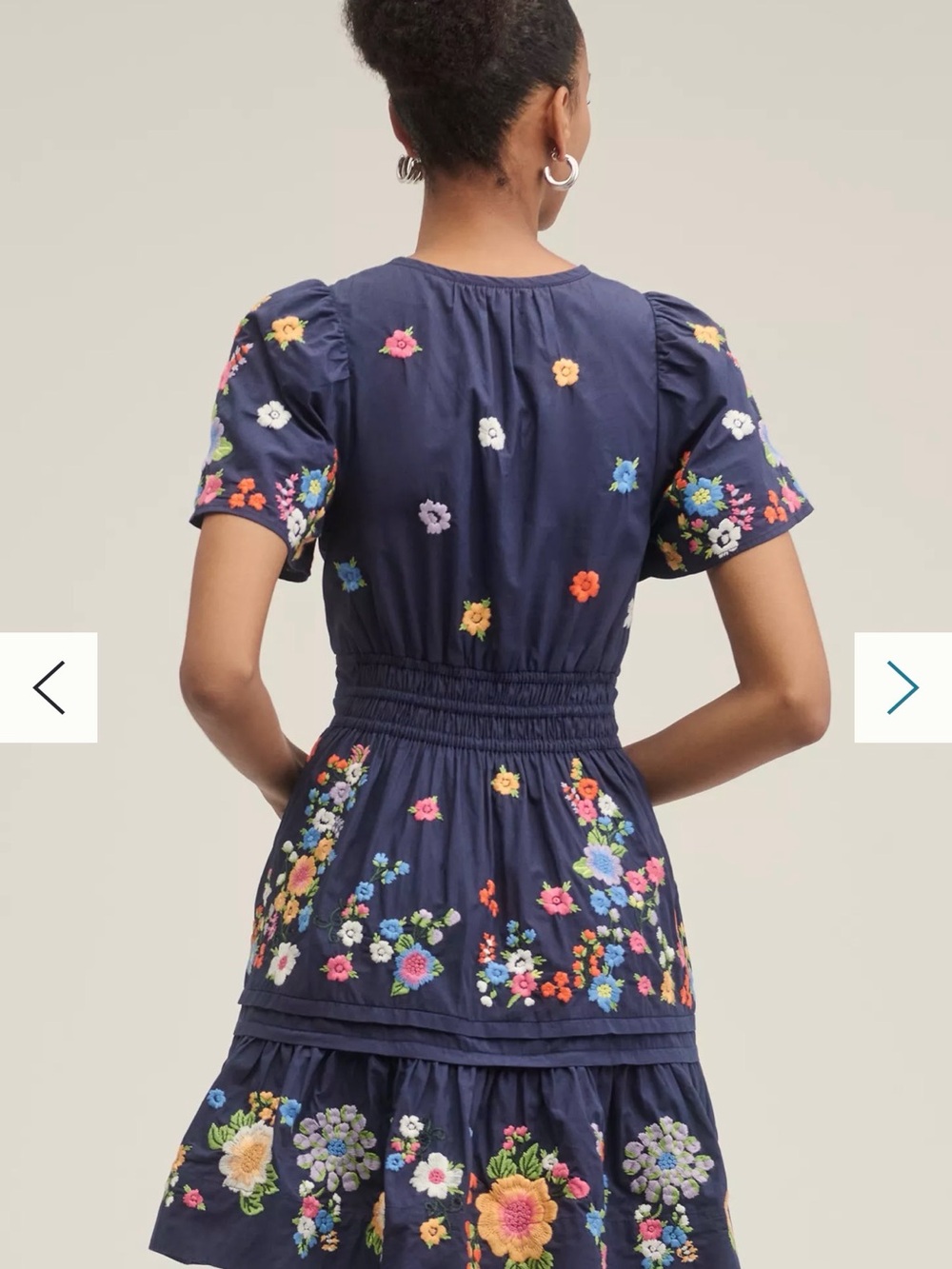 Anthropologie Navy Floral Embroidered Short-Sleeve Dress - Picture 3 of 5